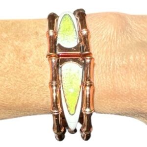 VTG MCM Matisse Renoir Copper Enamel Gold, Green, White Bamboo-Inspired Bracelet